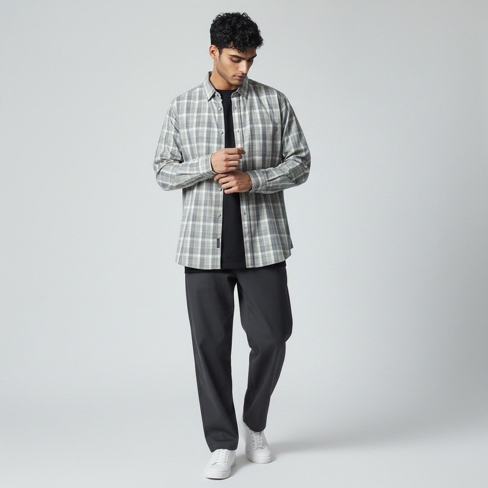 UNTUCKit Collins WF Shirt XL Grey Plaid Relaxed Fit Wrinkle Free Cotton 40797